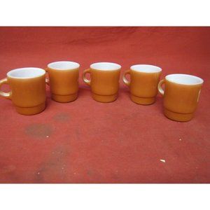 Lot of 4 Vintage Anchor Hocking Fire King Stackable Mugs Red